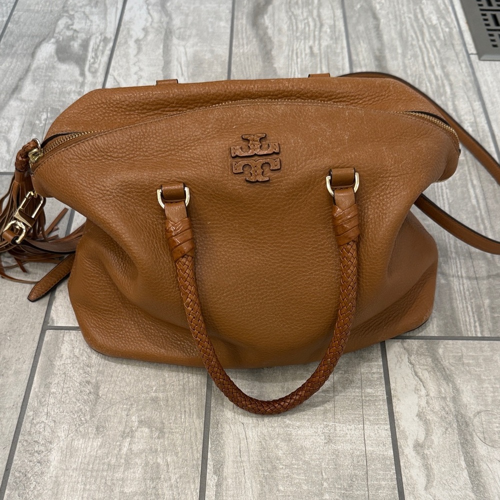 Tory Burch Cognac Brown Pebbled Leather Satchel